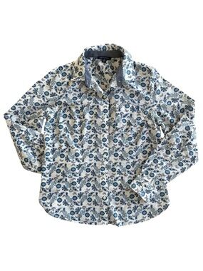 Tommy Hilfiger Floral Blue and White Button Up Shirt Classic Spring Work